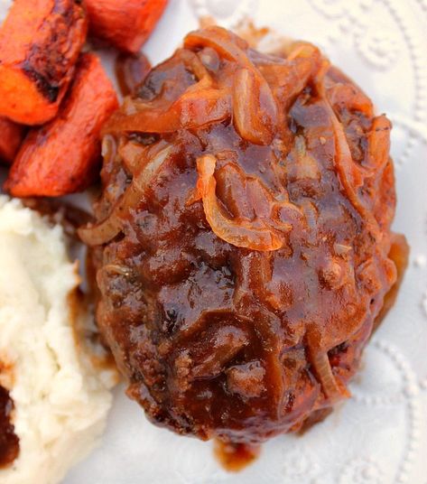 Salisbury Steak Pioneer Woman Salisbury Steak, Salisbury Steak Recipe, Meatloaf Recipes Pioneer Woman, Salisbury Steak Meatballs, Sauteed Onions, Swiss Steak, Salisbury Steak Recipes, Salisbury Steak, Meatloaf Recipes