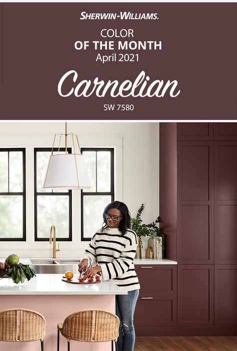 Sw Carnelian Paint, Purple Kitchen Walls Oak Cabinets, Brownish Red Paint Colors, Merlot Kitchen Cabinets, Sherwin Williams Fine Wine, Carnelian Paint Sherwin Williams, Merlot Sherwin Williams, Rockwood Dark Red Sherwin Williams, Dark Auburn Sw Paint