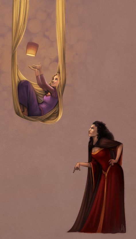 I can't hear you by rennerei Tangled Fanart, Tangled Art, Mother Gothel, Princesas Disney Anime, Image Princesse Disney, Prințese Disney, Floating Lights, Tangled Rapunzel, Disney Rapunzel