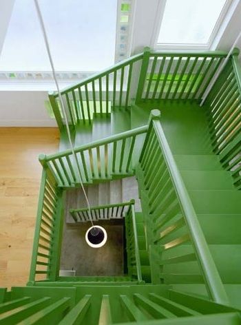 Architect Visit: Roy McMakin Details - Remodelista Green Stairs, Stairs Remodel, Refinish Stairs, Stairs Lighting, Stairs Storage, Beautiful Stairs, New Staircase, Basement Stairs, Painted Stairs