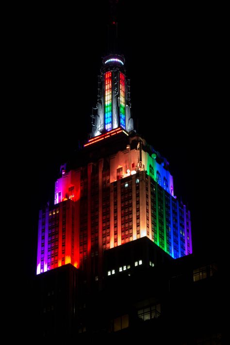 The Empire State Building Lit Up With Rainbow Colors In Honor of New York City Pride Week New York Pride, Pride Week, Facade Lighting, The Empire State Building, Midtown Manhattan, New York Art, Destination Voyage, Hilton Head Island, New York State