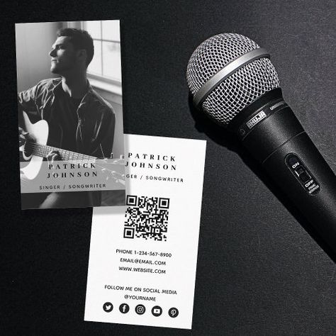 $29.00 | Singer Musician Songwriter Photo QR Code #qr code, social media icons, modern minimalist business card, create your own business card, full photo professional photograph, scannable digital contact, singer musician business card, actor model consultant, songwriter Singer Business Card, Musician Business Card, Music Business Cards, Perfect Photography, Qr Code Business, Business Card Stand, Unique Business Card, Photo Business Cards, Qr Code Business Card