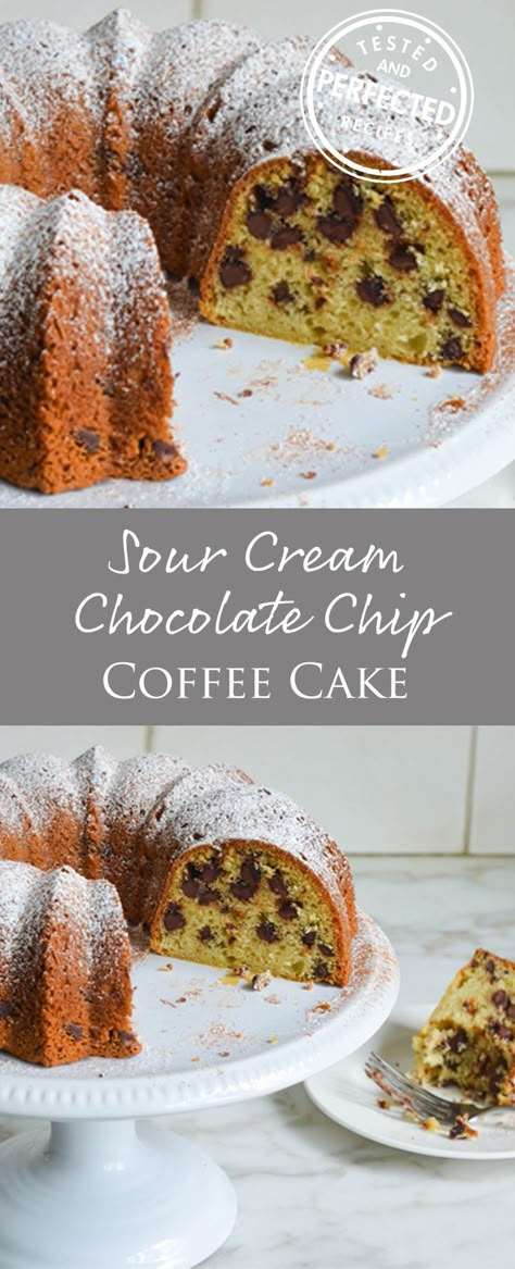 Sour Cream Chocolate Chip Coffee Cake Coffee Cake Cake, Chocolate Chip Coffee Cake, Cake Cravings, Once Upon A Chef, Cake Rolls, Sour Cream Coffee Cake, Breakfast Goodies, Breakfast And Brunch, Rosh Hashana