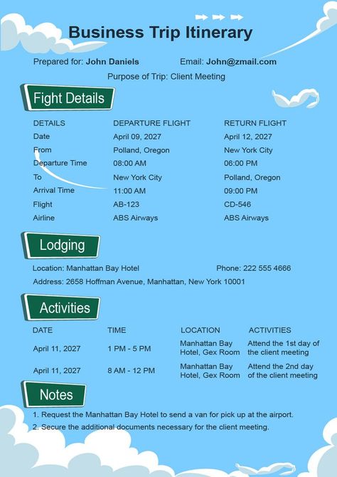 If you are corporate worker and you have a business trip for client meeting then you have to organize your schedule in a proper way so you can download and use our Business Trip Itinerary Template then you do not need to start from the scratch. You can easily modify it by your choice. So download this premium template now. For more design , and create your own design by your choice. Connect with us. 9903609509 📲 Trip Itinerary Template, Client Meeting, Schedule Templates, Itinerary Template, Trip Itinerary, Business Trip, More Design, Travel Itinerary, Business Travel