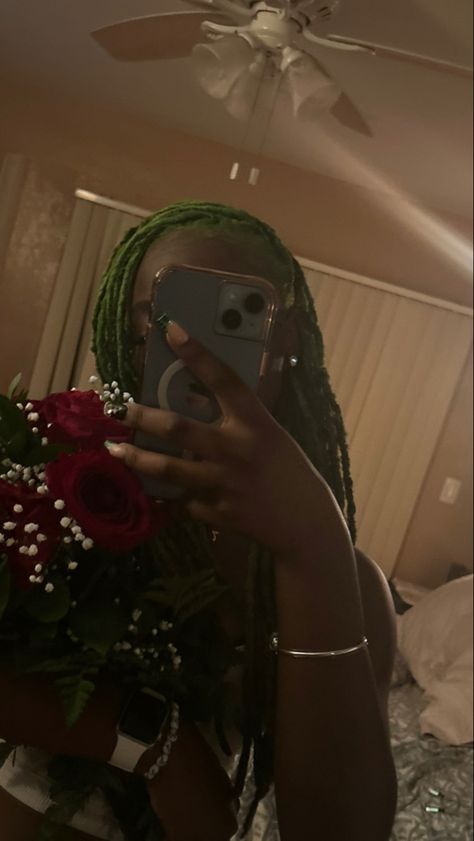 #flowers #birthday #like #views #green #locs Dark Green Locs, Green Locs, Dyed Locs, Pretty Locs, Colored Locs, Short Locs, Short Locs Hairstyles, Flowers Birthday, Loc Journey