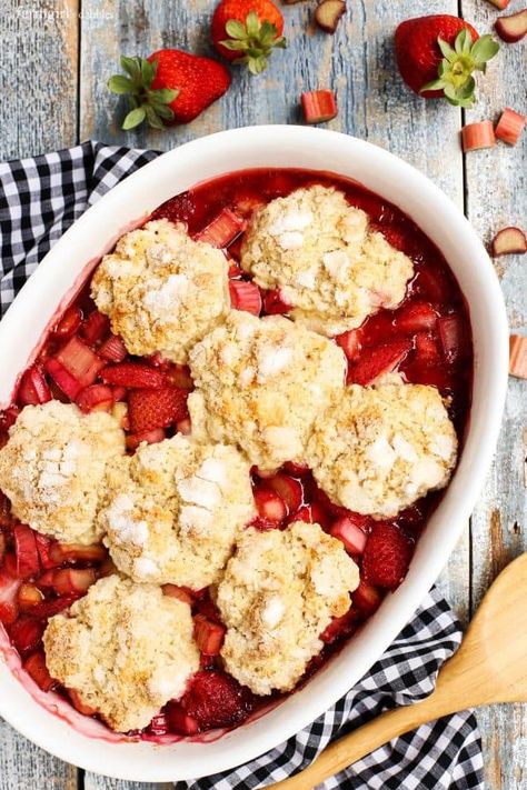 Strawberry Rhubarb Cobbler • a farmgirl's dabbles Leftover Sour Cream, Strawberry Rhubarb Cobbler, Cobbler Crust, Rhubarb Cobbler, Cobbler Easy, Strawberry Cobbler, Cake Mug, Rhubarb Recipes, Desserts Menu