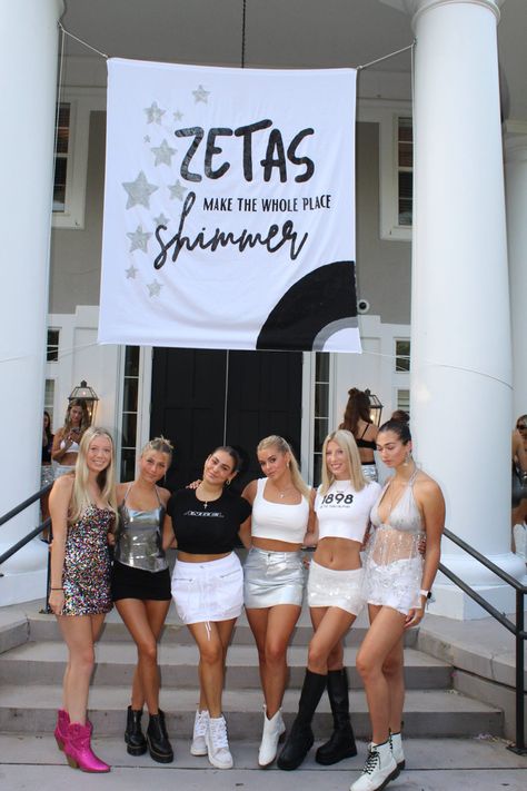 Recruitment Week Themes, Sorority Polish Week Themes, Sorority Themes Events, Rush Week Themes Sorority, Disco Theme Bid Day, City Of Angels Bid Day, Zta Bid Day Themes, Bid Day Signs For New Members, Recruitment Themes Ideas