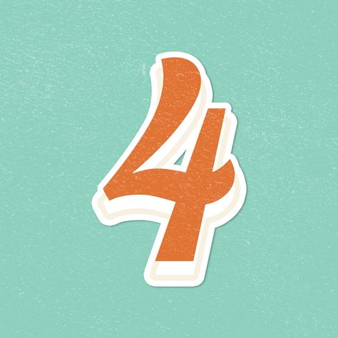 four 4 retro bold font typography and lettering sticker | free image by rawpixel.com / jingpixar 4 Number Design Fonts, Typography Rules, Number Tattoo Fonts, Numbers Typography, Tattoo Lettering Design, Number Fonts, Business Fonts, Font Typography, Typography Alphabet