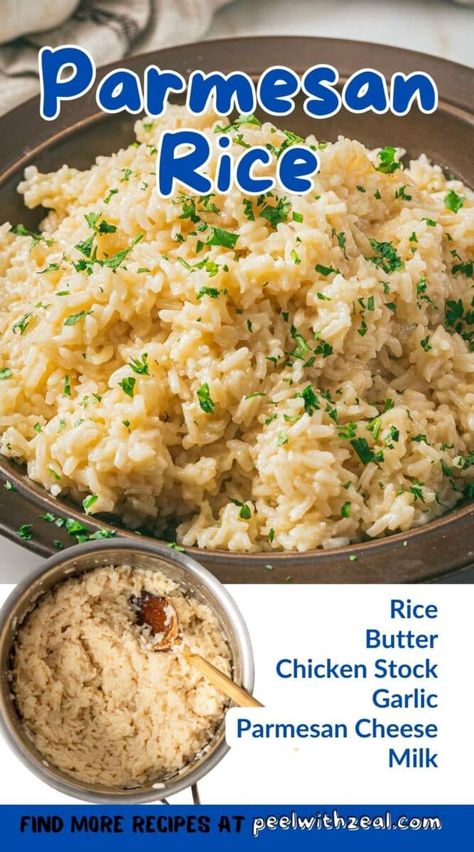 Creamy Garlic Parmesan Rice, Garlic Parmesan Rice, Garlic Rice Recipes, Garlic Butter Rice, Parmesan Rice, White Rice Recipes, Rice Side Dish Recipes, Garlic Rice, Creamy Rice