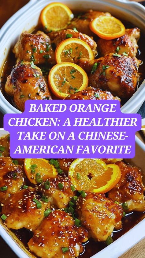 "Baked Orange Chicken 🍊🍗 – A healthier take on the classic takeout favorite! This recipe gives you tender, juicy chicken pieces coated in a tangy, homemade orange sauce, all baked to golden perfection. No frying, less oil, but ALL the flavor! Fresh orange juice, honey, garlic, and ginger come together for a deliciously sticky glaze that’s both sweet and savory. Perfect for family dinners or meal prep, and ready in just 40 minutes! Serve over rice or with veggies for an easy Orange Chicken With Orange Juice, Orange Juice Chicken Recipe, Orange Chicken Marinade, Orange Juice Chicken, Spicy Orange Chicken, Ginger Chicken Recipes, Baked Orange Chicken, Chinese Orange Chicken, Orange Chicken Sauce