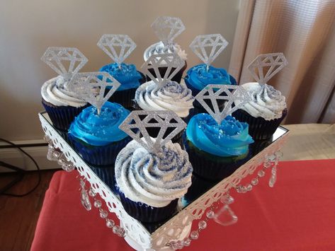 Diamond and denim cupcakes Denim And Diamond Cupcakes, Denim And Diamonds Cupcakes, Denim Cupcakes, Diamond Cupcakes, Diamond Cake, Diamond Theme, Matric Farewell, Diamond Party, 21st Party