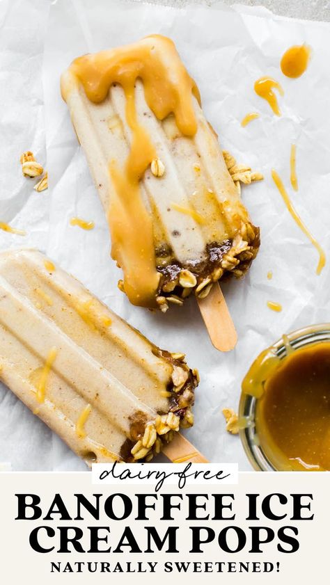 Vegan Caramel Sauce Recipe, Vegan Banoffee, Caramel Recipes Sauce, Ice Cream Pops, Dairy Free Ice Cream, Banana Breakfast, Banoffee Pie, Ice Cream Stick, Banana Ice Cream