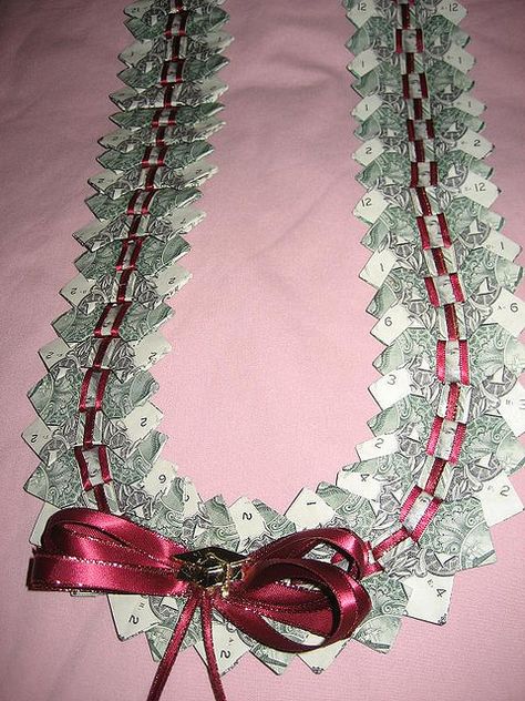 Think I'll make a $ lei like this- college graduate Graduation Money Lei, Money Leis, Candy Lei, Graduation Money Gifts, Boy Graduation, Folding Money, Graduation Money, Graduation Leis, Creative Money Gifts