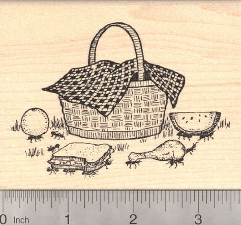 Ants at Picnic Rubber Stamp Basket with Sandwhich Melon Drumstick ** Click image for more details. Ant Picnic, Pet Vet, Seal Stamps, Pet Loss, Book Plates, Grab Bags, Exotic Pets, Wood Blocks, Rubber Stamp