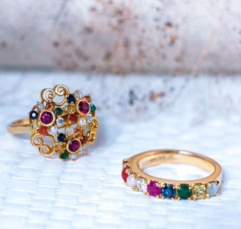 Navaratna Rings For Ladies, Navaratna Ring For Women, Navratna Ring, Navratna Jewellery, Photoshoot Boy, Kids Jewellery, Small Umbrella, Gold Earrings Models, Earrings Dangle Simple