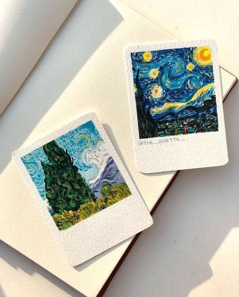 Polaroid Idea, Iconic Artists, Mini Polaroid, Whimsical Art Journal, Daler Rowney, Arte Van Gogh, Acrylic Colours, Vibes Art, The Starry Night