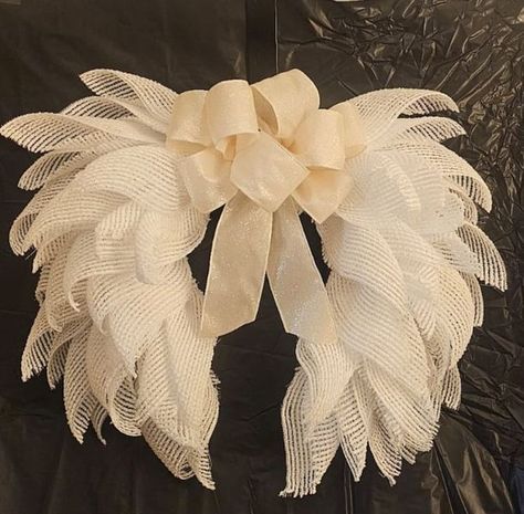 How To Make An Angel Wreath, Angel Wings Wreaths, Angel Wreath Deco Mesh, Angel Wing Wreath Tutorial, Angel Wings Wreath How To Make, Angel Wing Wreath Deco Mesh, Deco Mesh Angel Wings Wreath Tutorial, Angel Wreath Diy, Mesh Angel Wings Wreath