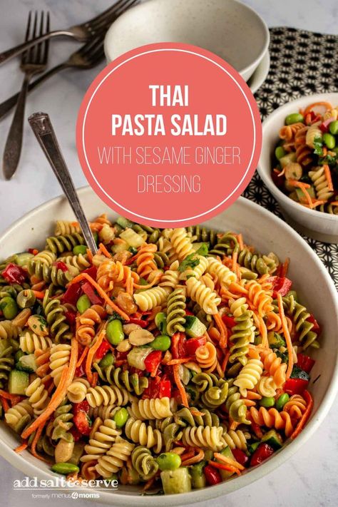 Thai Pasta Salad, Salad With Sesame Ginger Dressing, Thai Pasta, Edamame Pasta, Spiral Noodles, Thai Noodle Salad, Carrot Noodles, Sesame Ginger Dressing, Vegan Pasta Dish