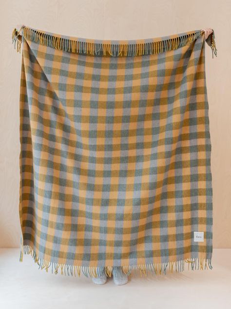 Recycled wool blanket in sage gingham Gingham Blanket, Holiday Bed, Woollen Blankets, Shelf Furniture, Wool Blankets, Tartan Blanket, Mirror With Hooks, Pajamas Gift, Colour Design