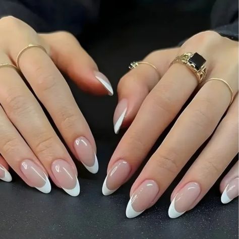 24 Pieces Fake Press On Nails Color May Vary Due To Lighting Size One Size Condition New Comes With Mini Nail File And Glue Adhesive Strips Nagellack Trends, Hard Nails, Almond Shape Nails, French Tip Acrylic Nails, French Nail Designs, White French, French Tip Nails, Nail Accessories, Medium Long