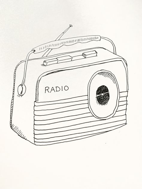 Small Radio Tattoo, Radio Art Drawing, Vintage Radio Drawing, Vintage Drawing Ideas Easy, Radio Drawing Simple, Old Radio Tattoo, Vintage Radio Tattoo, Retro Radio Illustration, Radio Tattoo Vintage