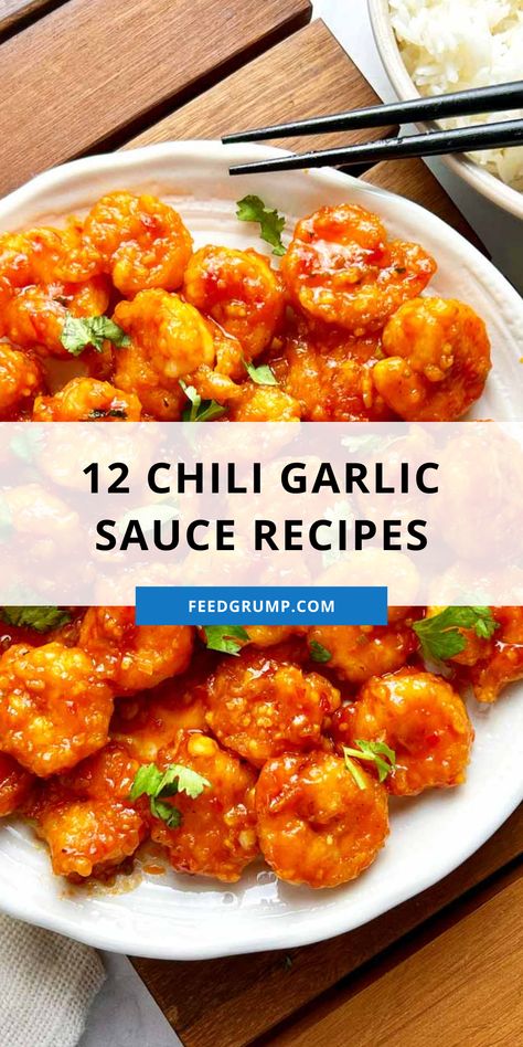 plate of chili garlic shrimp Recipes That Use Chili Sauce, Chinese Chili Garlic Sauce Recipes, Chicken With Chili Garlic Sauce, Sweet Chili Sauce Ideas, Chili Garlic Sauce Chicken, Chili Garlic Sauce Recipes Chicken, Recipes Using Chili Garlic Sauce, Huy Fong Chili Garlic Sauce Recipes, Recipes Using Chili Sauce