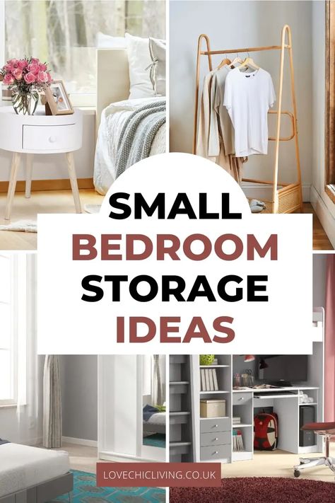 Are you struggling to make the most of your small bedroom? Need some space saving ideas? We've got some clever storage ideas to help you organize your small bedroom and maximize your storage space. From clever shelving solutions to DIY storage hacks, under bed storage, small wardrobes, guest bedroom storage and more, we've got all the storage solutions you need to turn your clutter into a thing of the past. Wardrobe Small Bedroom, Small Bedroom Storage Solutions, Bedroom Storage Solutions, Small Bedroom Colours, Bedroom Storage For Small Rooms, Bedroom Organisation, Very Small Bedroom, Bedroom Storage Ideas, Small Bedroom Organization