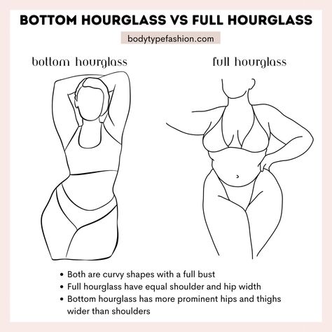 bottom hourglass vs full hourglass body type Body Shape Chart, Hourglass Body Shape Outfits, Hourglass Outfits, Body Type Drawing, Curvy Body Types, Body Types Women, Fashion Dictionary, 100 Books To Read, Beauty Goals