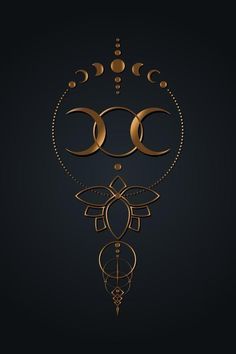 triple luna de oro, geometría sagrada, símbolo de la diosa wicca pagana de media luna. fases de la luna antiguo signo de banner wicca dorado, círculo de energía de flor de loto, estilo boho, vector aislado sobre fondo negro Boho Vector, Wiccan Goddess, Goddess Symbol, Hipster Tattoo, Goddess Symbols, Goddess Tattoo, Witchy Wallpaper, Spine Tattoo, Celestial Art