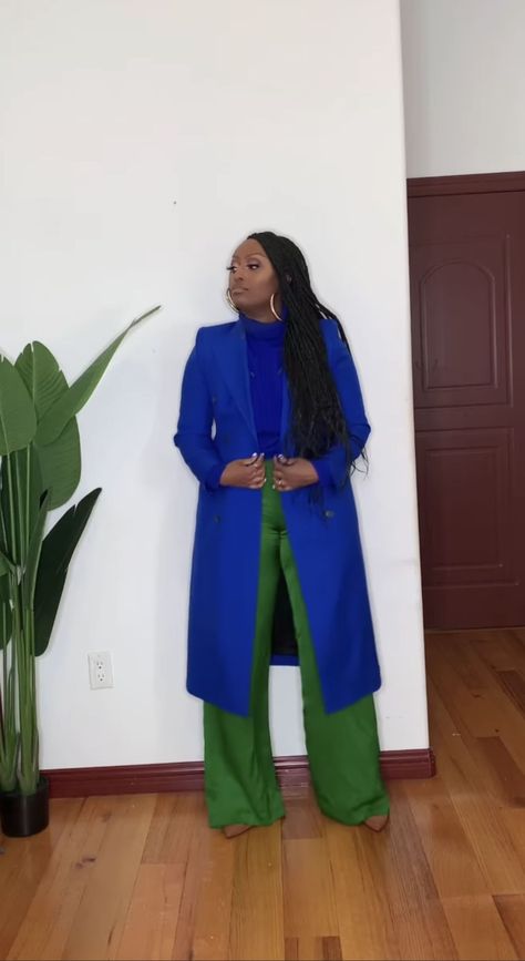 Royal Blue Color Block Outfit, Fall Color Blocking Outfits, Color Blocking Outfits Black Women, Tenicka Boyd, Colour Outfit Ideas, Colour Outfit, Monochromatic Looks, Smart Attire, African Chic