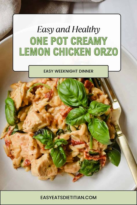 My one pot creamy lemon chicken orzo combines tender chicken cubes, flavorful minced garlic, and sun-dried tomatoes in a creamy sauce enriched with Boursin cheese. Spinach and fresh basil add a pop of color and freshness, while a squeeze of lemon brightens the dish. It's a comforting and flavorful one-pot meal that balances creamy richness with a lemony tang, perfect for a satisfying dinner. #chickenrecipes #easydinner #weeknightdinner #fallrecipes #summerrecipes #onepot Lemon Chicken Orzo Bake Boursin, Creamy Lemon Chicken Orzo, Turkey Entrees, Boursin Cheese Recipes, Chicken Cubes, Lemon Chicken Orzo, Baked Lemon Chicken, Creamy Lemon Chicken, Cheese Spinach