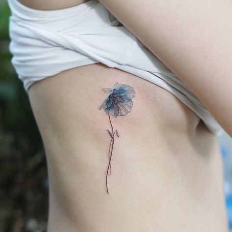 Blue Poppy Tattoo, Watercolor Flower Tattoo, Blue Poppy Flower, Poppy Flower Tattoo, Poppy Tattoo, Watercolor Tattoo Flower, Poppies Tattoo, Honey Design, Petite Tattoos