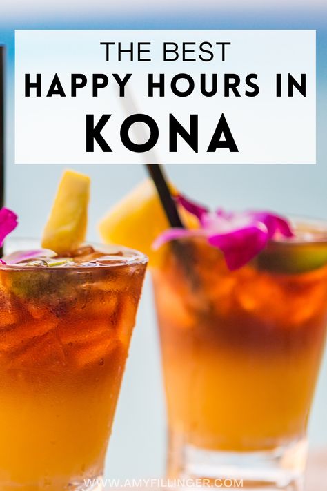 Here are the best Happy hours in Kona. If you're planning a Big Island vacation and staying in Kona or staying near Kona, you'll want to check out these deals on drinks in Kona plus appetizers. All great if you're trying to save money on a Hawaii vacation! #bigisland #kona #happyhour #hawaiivacation Kona Restaurants, Food In Hawaii, Kona Island, Hawaii Trip Planning, Sisters Trip, Big Island Travel, Kailua Kona Hawaii, Hawaii Kona, Save Money On Food