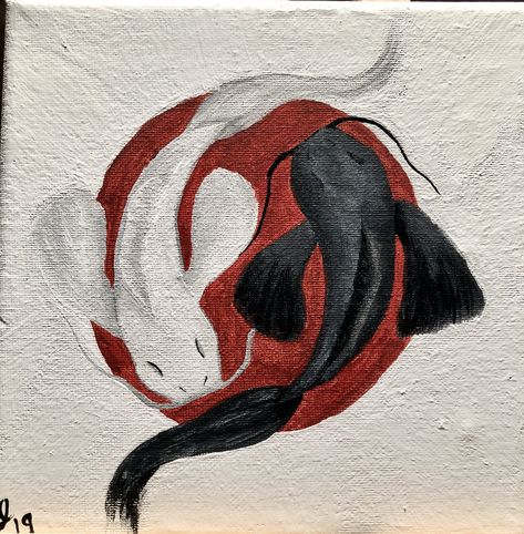 Coi Fish Painting Acrylic Easy, Ying Yang Acrylic Painting, Yin Yang Painting Canvases, Yin Yang Painting, Koi Fish Drawing, Moody Painting, Japan Painting, Balance Art, Painting Canvases