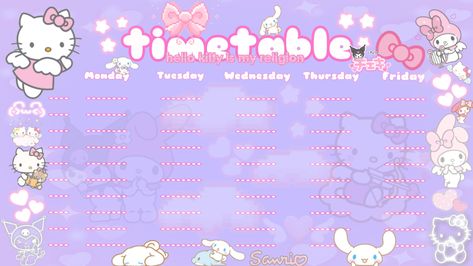 less detalist version of this on my profile Sanrio Timetable, My Melody Cinnamoroll, Kuromi My Melody, Melody Cinnamoroll, Hello Kitty Kuromi, My Melody, My Profile, Hello Kitty, Kitty