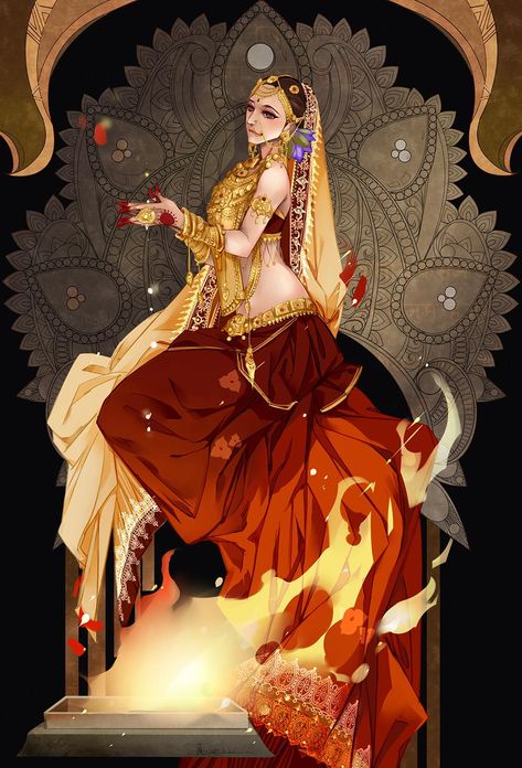 Mahabharat Illustration Hindu Art, Hindu Women Art, Indian Anime Art, Draupadi Aesthetic, Draupadi Painting, Desi Art, Indian Illustration, Indian Art Gallery, Hinduism Art