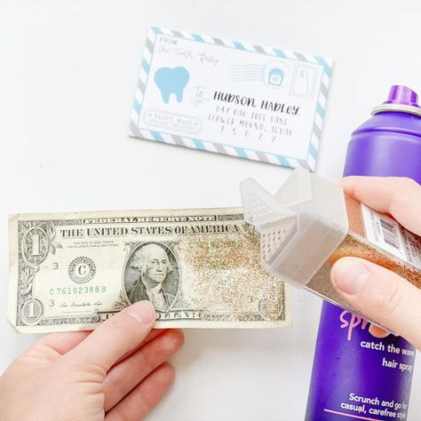 Hadley Designs on Instagram: “How much does your tooth fairy pay? 🤣🦷🧚‍♂️ Tooth fairy hack: spray the money with a little hairspray + glitter. Even sprinkle a little on…” Tooth Fairy Money Glitter, Glitter Money, Tooth Fairy Money, How To Make Glitter, Tooth Fairy, Hair Waves, The Money, Sprinkles, Spray