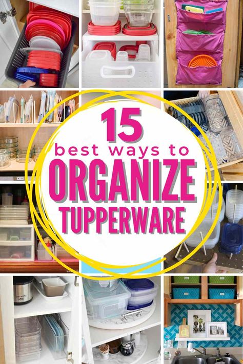 Plastic Container Storage Ideas, Organize Tupperware, Organize Plastic Containers, Organizing Inspiration, Tupperware Organizing, Tupperware Storage, Pot Organization, Plastic Food Containers, Lid Organizer