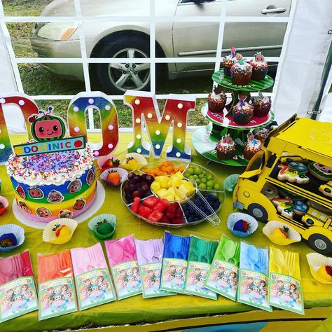 Cocomelon Desserts Table, Coco Melon Food Ideas, Cocomelon Dessert Table, Cocomelon Food Ideas, Cocomelon Party Food, Melon Birthday, 2023 Birthday, Coco Party, Theme Snack