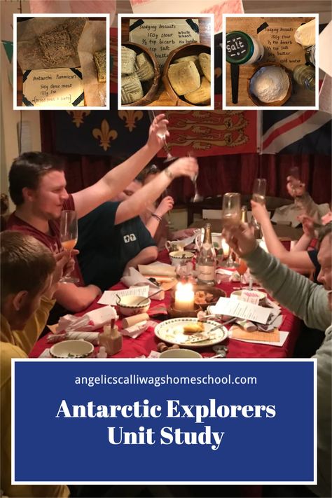 A fabulous #homeschool unit study on the antarctic explorers. Make all the rations such as hoosh, pemmican and sledging biscuits and host your own Antarctic Christmas party just like explorer Scott. Click on over for all the instructions as well as loads of #hands on activities Early American Explorers Activities, Explorer Unit Study, Winter Unit Study, Arctic Unit Study, Colonial America Unit Study, Robert Falcon Scott, Ernest Shackleton, Roald Amundsen, Robert Scott