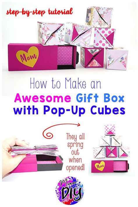 Everyone will LOVE this gift box! The cubes jump out.  #gift #bestgift #photogift #giftforfriend #giftforboyfriend #giftforman #giftforbestfriend Pop Up Cubes, Money Box Diy, Diy Surprise Box, Diy Exploding Box, Explosion Box Tutorial, Exploding Gift Box, Cube Template, Healthy Relationship With Food, Photo Gifts Diy