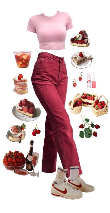 strawberries and cream Outfit | ShopLook Strawberrycore Aesthetic Outfits, Strawberrycore Outfits, Strawberry Themed Outfit, Strawberry Inspired Outfit, Strawberry Shortcake Outfit Inspiration, Strawberry Shortcake Aesthetic Outfit, Pink And Cream Outfit, Strawberry Aesthetic Outfit, Strawberry Outfit Aesthetic