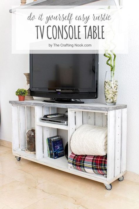 diy easy rustic tv console table Rustic Media Console, Rustic Tv Console, Tv Consoles, Diy Console Table, Tv Unit Furniture, Tv Console Table, Diy Tv Stand, Console Tv, Diy Tv