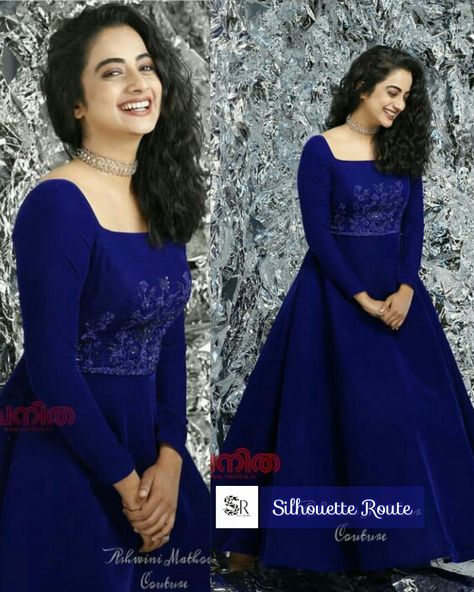 Ball gown Gown Designs Indian, Boat Neck Gown, Namitha Pramod, Gown Designs, Boat Neck Blouse Design, Boat Neck Blouse, Dress Neck, Long Dress Design, Dress Neck Designs