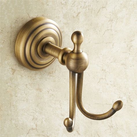 Robe Hook for Bathroom Copper Brushed Finish Retro Robe Hook Metal Wall Hooks, Wall Hook Rack, Brass Wall Hook, Bathroom Towel Rails, Robe Hooks, Hanger Storage, Hat Hanger, Clothes Hooks, European Antiques