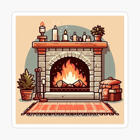 Get my art printed on awesome products. Support me at Redbubble #RBandME: https://www.redbubble.com/i/sticker/Fireplace-Pop-Art-Style-by-artofuniverse/163652715.EJUG5?asc=u Fireplace Cartoon, Fireplace Illustration, Art Fireplace, Fireplace Drawing, Colorful Fire, Holiday Fireplace, Cozy Art, Fireplace Art, Simple Pop