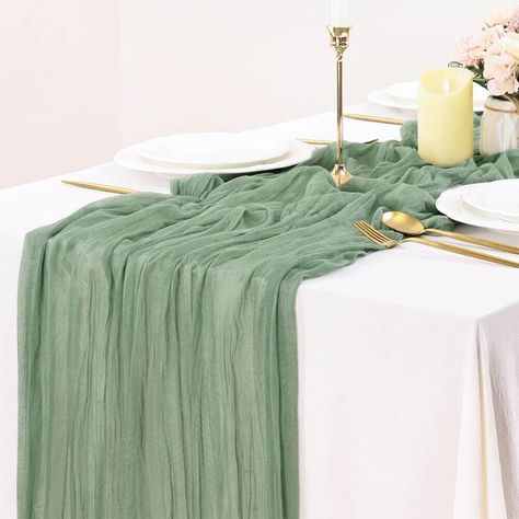 Features: 【PACKAAGE CONTENTS】The package includes 6 pieces of table runners. The size of each table runner is about 300x90cm/118.11x35.43inch, and they are elegant and exquisite in craftsmanship, and the quantity is sufficient for your daily use and replacement needs. 【PREMIUM MATERIAL】The table runner is made of polyester material, which is not easy to wear or tear, soft and comfortable to touch, smooth on surfaces, not easy to fade. Beautiful design will instantly heighten the elegance of your plain and lackluster banquet or wedding tables. 【WIDE APPLICATIONS】The table runner can meet your different subject of events like weddings, banquets, birthday backdrops, arches or dinner party, bridal or baby shower, candy buffet, and other various parties. It will showing a romantic atmosphere an Gauze Table Runner, Cheesecloth Table Runner, The Table, Table Runner, Sage Green, Table Runners, Shower, Green