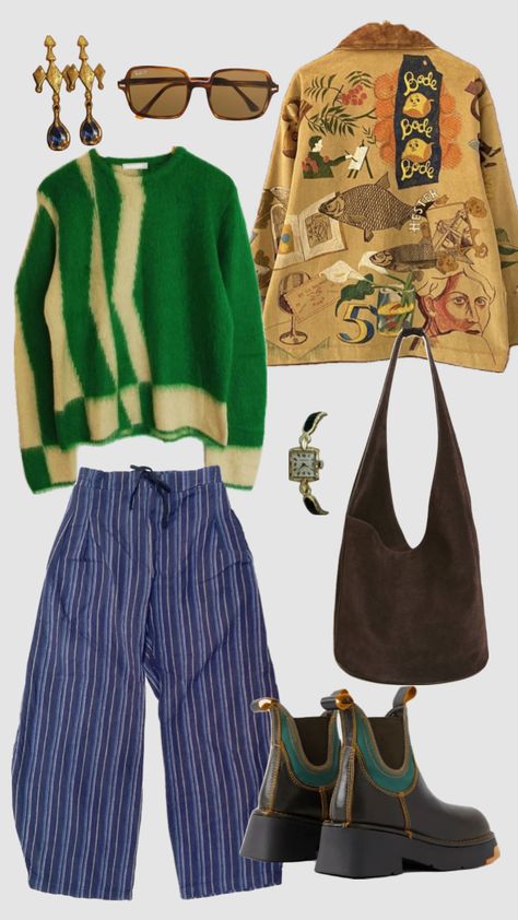 Eclectic Winter Outfit, Professional Casual Outfits Women, Grandpa Fashion, Venus Fashion, Funky Style, Mum Fashion, Green Sunglasses, Eclectic Fashion, Mode Inspo