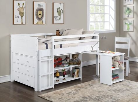 Loft Bed With Cabinet, Bed With Cabinet, Full Loft Bed, Trundle Bed With Storage, Cabinet Shelves, Loft Bed Frame, Low Loft Beds, Portable Desk, Twin Loft Bed