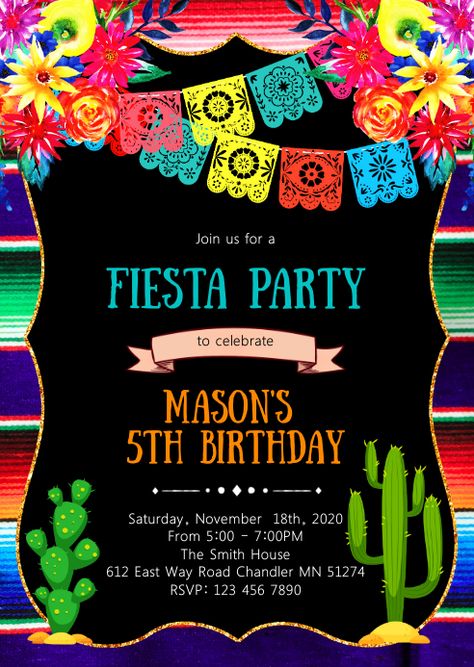 Copy of Fiesta sugar skull birthday party invitation | PosterMyWall Fiesta Theme Party Invitations, Sugar Skull Birthday, Mexican Party Invitation, Sugar Skull Party, Skull Birthday, Fiesta Theme Party, Invert Colors, Mexican Party Theme, Fiesta Theme